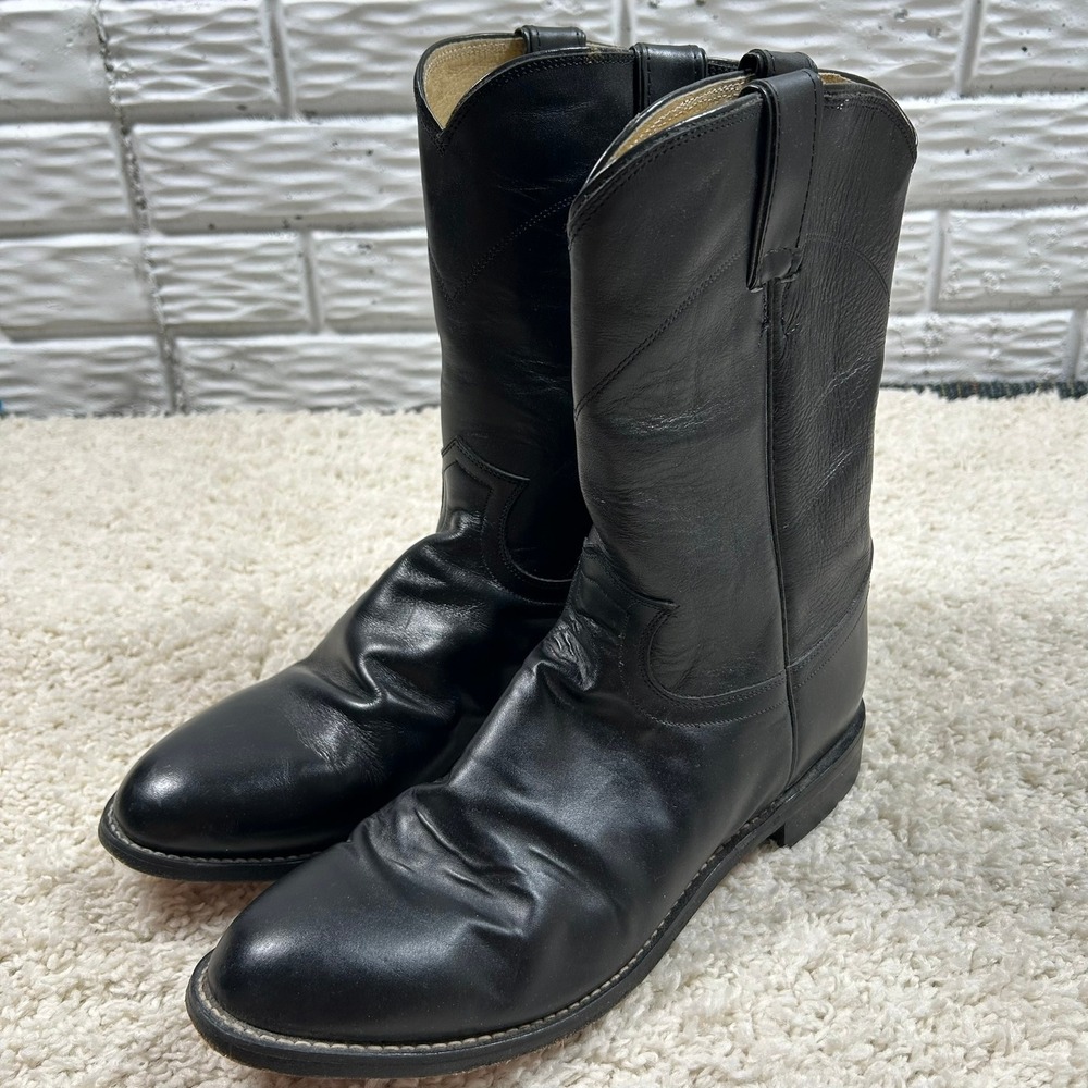 Justin Roper Boots 9.5 D Black Leather Western Cowboy Round Toe 3133
